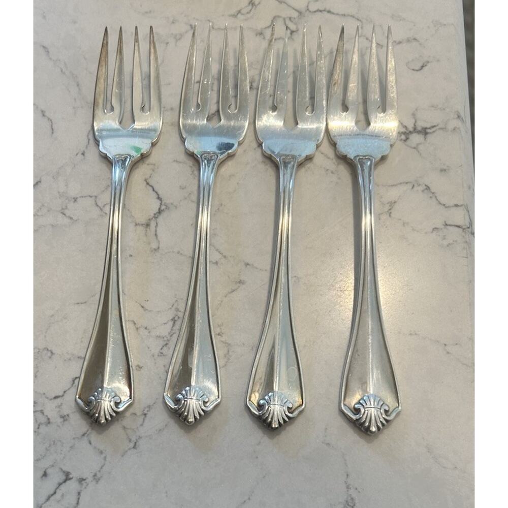 Vtg Rogers 1881 Oneida King James Pattern‎ Silverplate Set of 4 Salad Forks